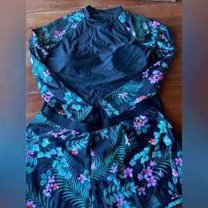 Floral Long Sleeve Swim top and Matching shorts size XL
